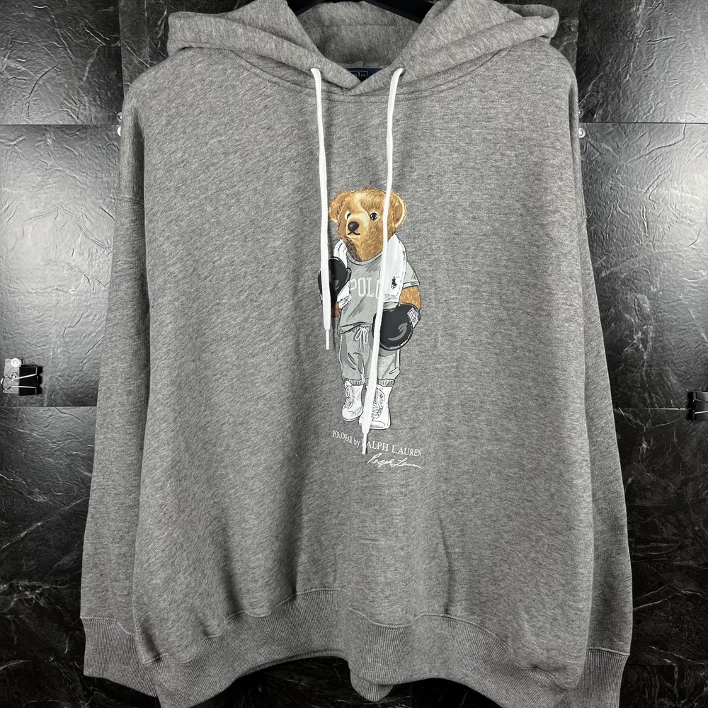 Polo Ralph Lauren Women's Grey Vtg Polo Bear Boxing Hoodie XL